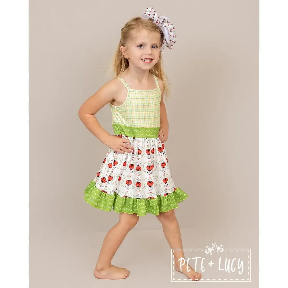 PETE + LUCY Lucky Ladybug Green Plaid Ruffle Sleeveless Dress 12-18 Months NEW
